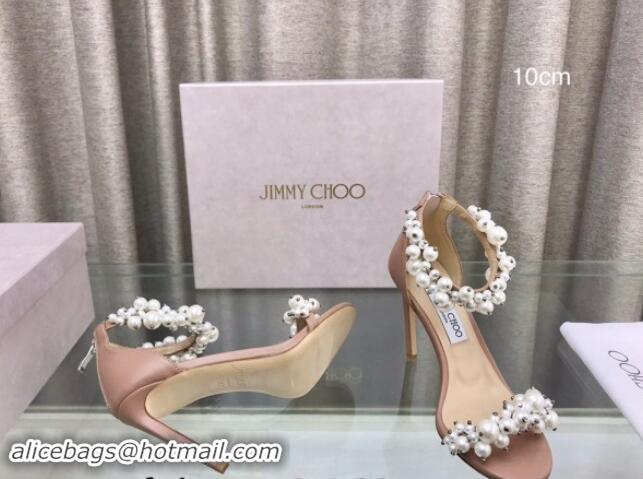 Unique Style Jimmy Choo Pearls Leather Heel Sandals 10cm Beige 724054