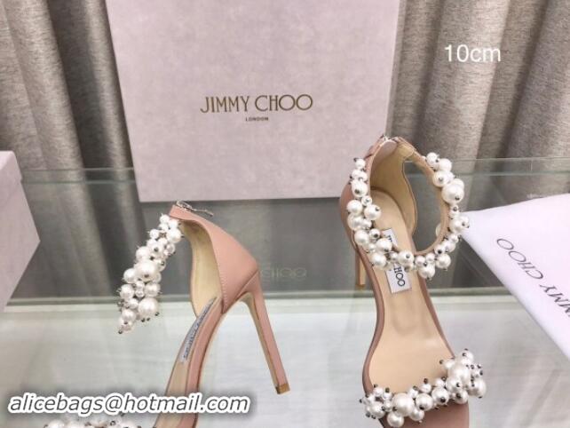 Unique Style Jimmy Choo Pearls Leather Heel Sandals 10cm Beige 724054