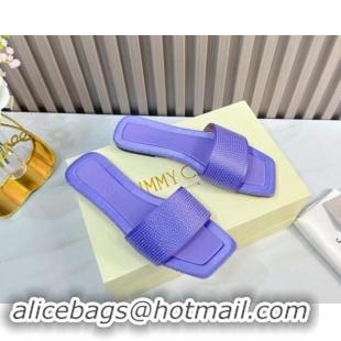 Grade Jimmy Choo Clovis Flat Slides Sandal with Strass Purple 081007