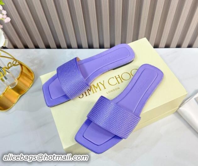 Grade Jimmy Choo Clovis Flat Slides Sandal with Strass Purple 081007