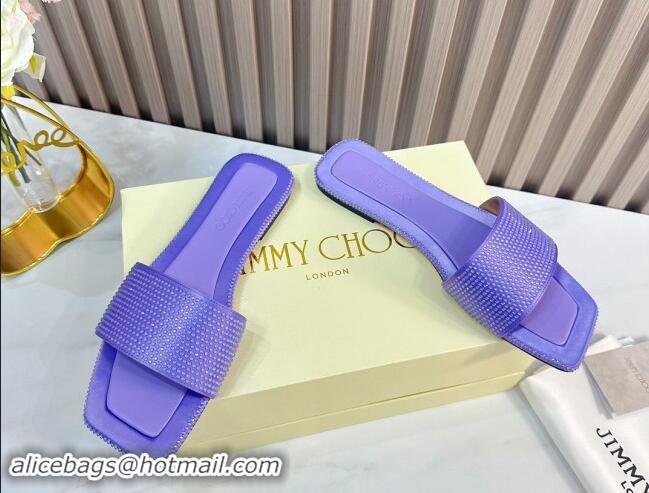 Grade Jimmy Choo Clovis Flat Slides Sandal with Strass Purple 081007