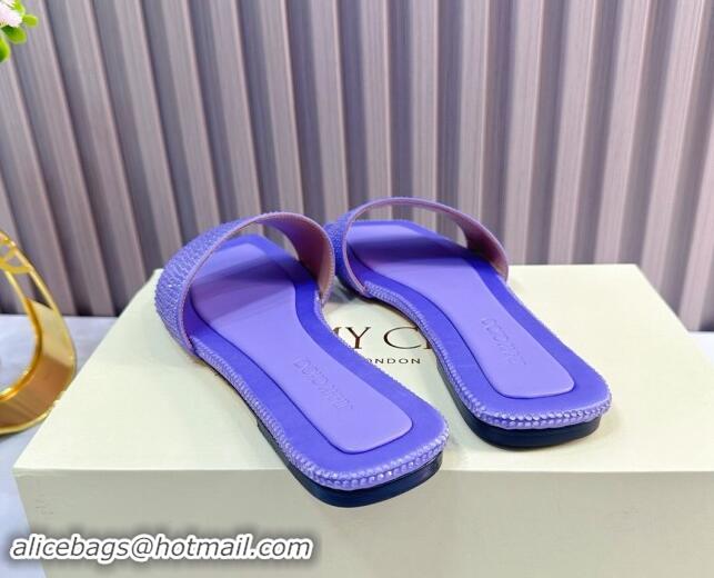 Grade Jimmy Choo Clovis Flat Slides Sandal with Strass Purple 081007