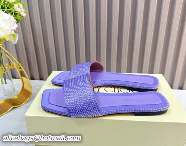 Grade Jimmy Choo Clovis Flat Slides Sandal with Strass Purple 081007