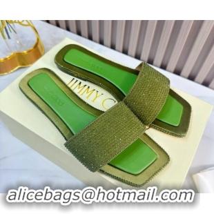 Durable Jimmy Choo Clovis Flat Slides Sandal with Strass Green 81008