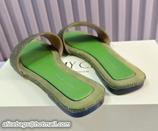 Durable Jimmy Choo Clovis Flat Slides Sandal with Strass Green 81008