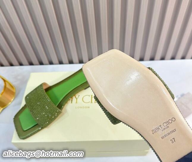 Durable Jimmy Choo Clovis Flat Slides Sandal with Strass Green 81008