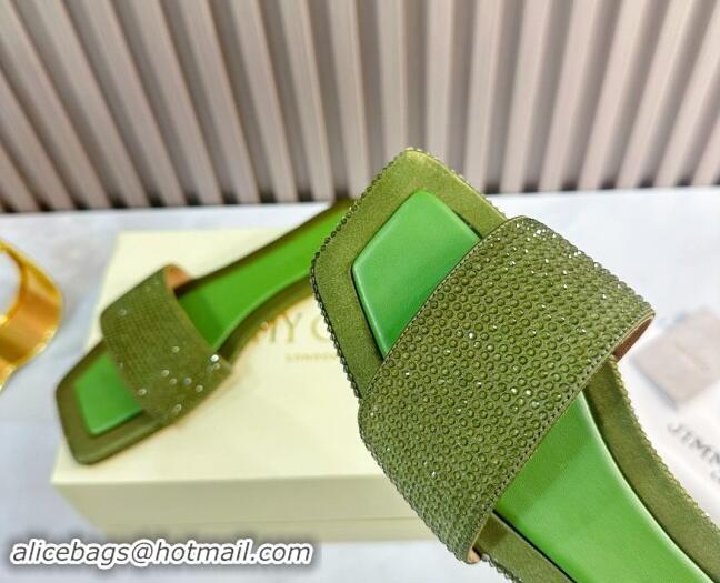 Durable Jimmy Choo Clovis Flat Slides Sandal with Strass Green 81008