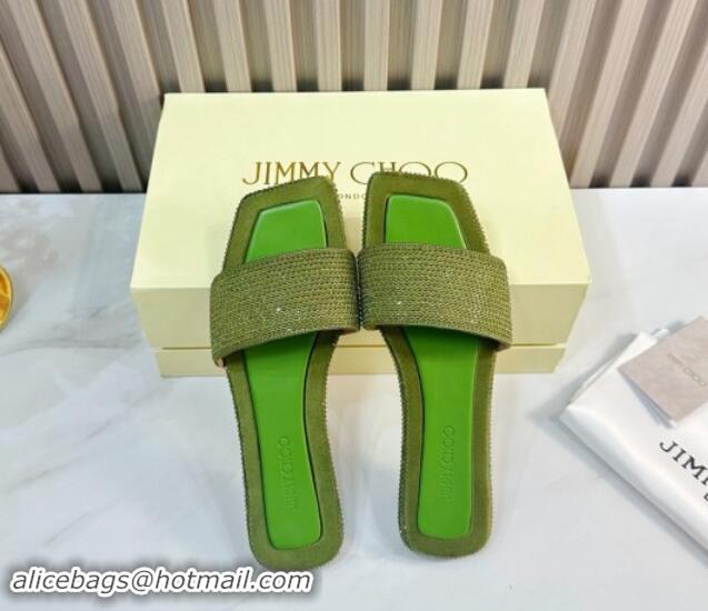 Durable Jimmy Choo Clovis Flat Slides Sandal with Strass Green 81008