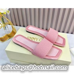 Stylish Jimmy Choo Clovis Flat Slides Sandal with Strass Pink 81009