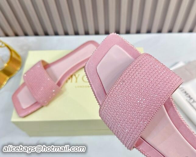 Stylish Jimmy Choo Clovis Flat Slides Sandal with Strass Pink 81009