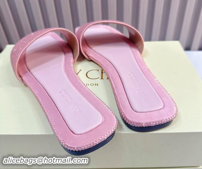 Stylish Jimmy Choo Clovis Flat Slides Sandal with Strass Pink 81009