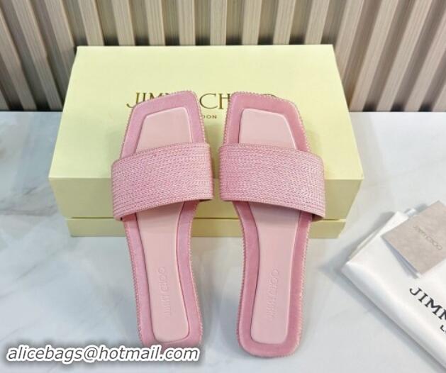 Stylish Jimmy Choo Clovis Flat Slides Sandal with Strass Pink 81009