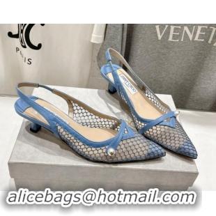 Luxury Cheap Jimmy Choo Amita Slingback Pumps 4.5cm in Fishnet Mesh and Nappa Leather Blue 9030095