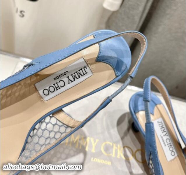 Luxury Cheap Jimmy Choo Amita Slingback Pumps 4.5cm in Fishnet Mesh and Nappa Leather Blue 9030095