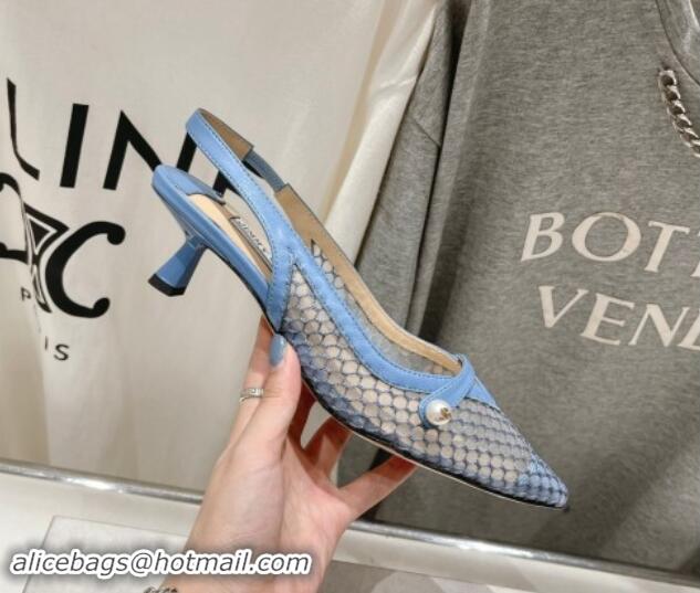 Luxury Cheap Jimmy Choo Amita Slingback Pumps 4.5cm in Fishnet Mesh and Nappa Leather Blue 9030095