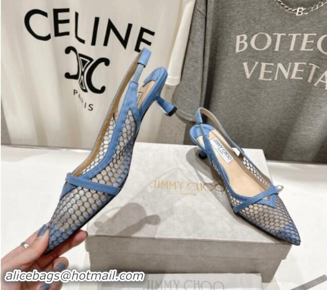 Luxury Cheap Jimmy Choo Amita Slingback Pumps 4.5cm in Fishnet Mesh and Nappa Leather Blue 9030095