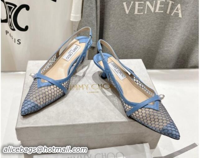 Luxury Cheap Jimmy Choo Amita Slingback Pumps 4.5cm in Fishnet Mesh and Nappa Leather Blue 9030095