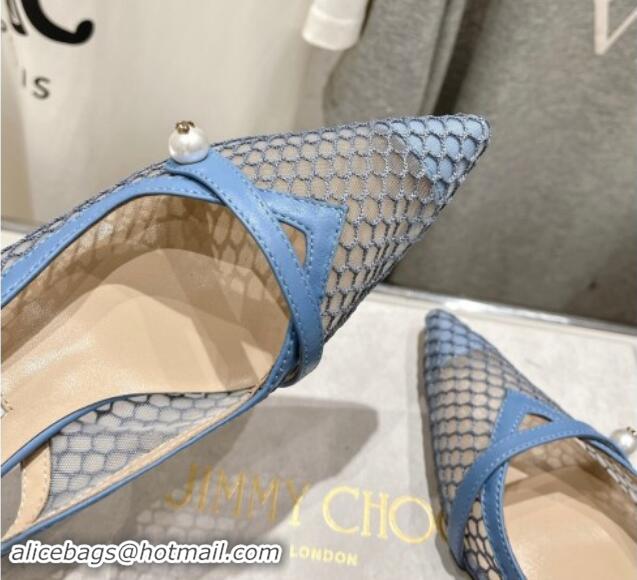 Luxury Cheap Jimmy Choo Amita Slingback Pumps 4.5cm in Fishnet Mesh and Nappa Leather Blue 9030095