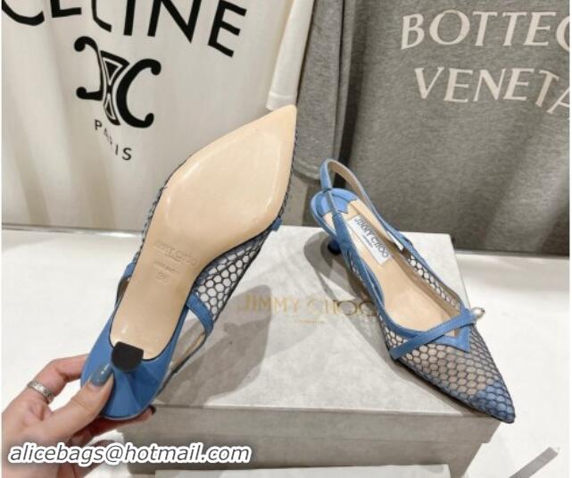 Luxury Cheap Jimmy Choo Amita Slingback Pumps 4.5cm in Fishnet Mesh and Nappa Leather Blue 9030095