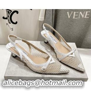 Big Discount Jimmy Choo Amita Slingback Pumps 4.5cm in Fishnet Mesh and Nappa Leather White 9030096