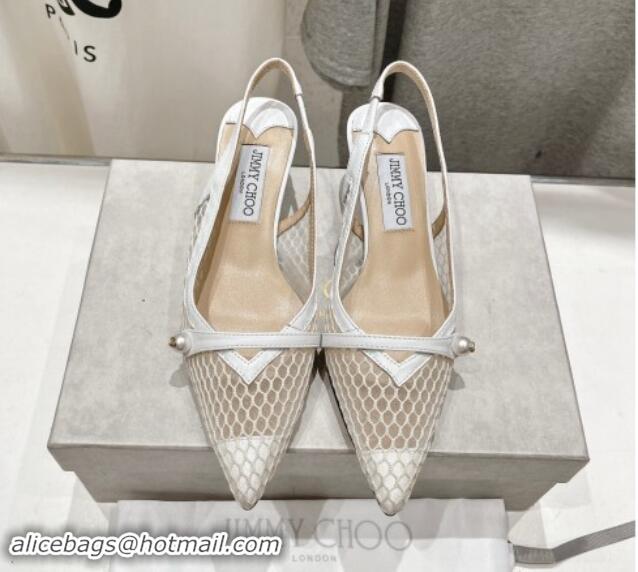 Big Discount Jimmy Choo Amita Slingback Pumps 4.5cm in Fishnet Mesh and Nappa Leather White 9030096