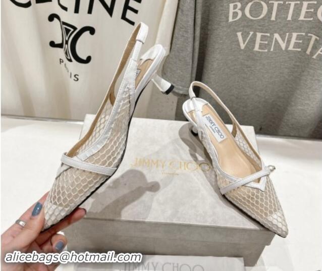 Big Discount Jimmy Choo Amita Slingback Pumps 4.5cm in Fishnet Mesh and Nappa Leather White 9030096