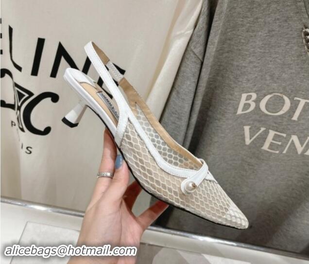 Big Discount Jimmy Choo Amita Slingback Pumps 4.5cm in Fishnet Mesh and Nappa Leather White 9030096