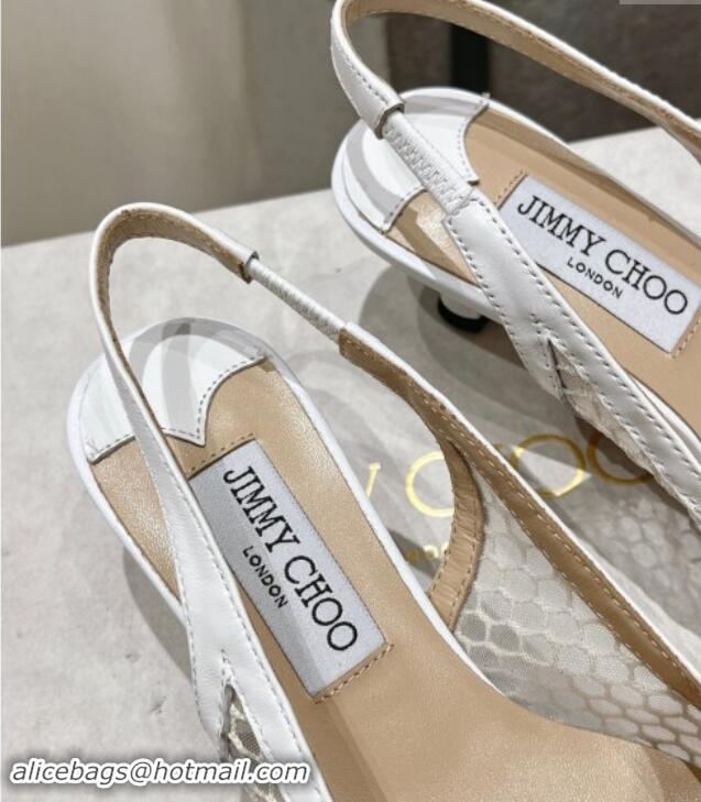 Big Discount Jimmy Choo Amita Slingback Pumps 4.5cm in Fishnet Mesh and Nappa Leather White 9030096