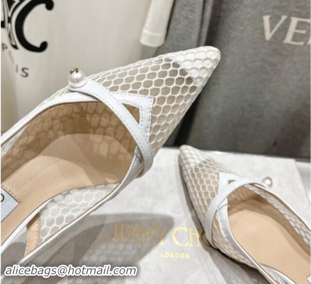 Big Discount Jimmy Choo Amita Slingback Pumps 4.5cm in Fishnet Mesh and Nappa Leather White 9030096