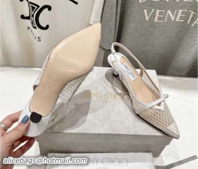 Big Discount Jimmy Choo Amita Slingback Pumps 4.5cm in Fishnet Mesh and Nappa Leather White 9030096