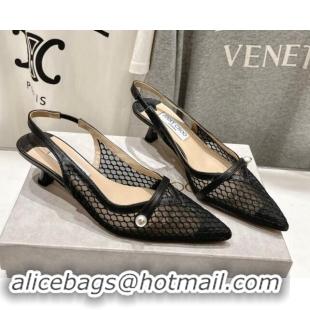 Charming Jimmy Choo Amita Slingback Pumps 4.5cm in Fishnet Mesh and Nappa Leather Black 9030097