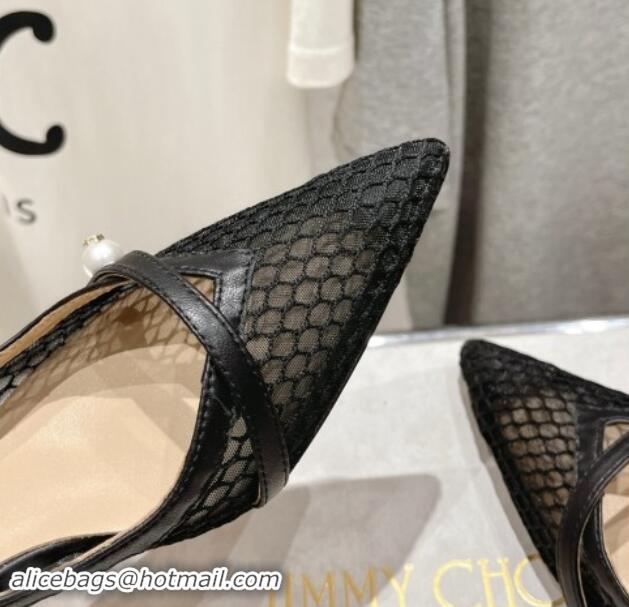 Charming Jimmy Choo Amita Slingback Pumps 4.5cm in Fishnet Mesh and Nappa Leather Black 9030097