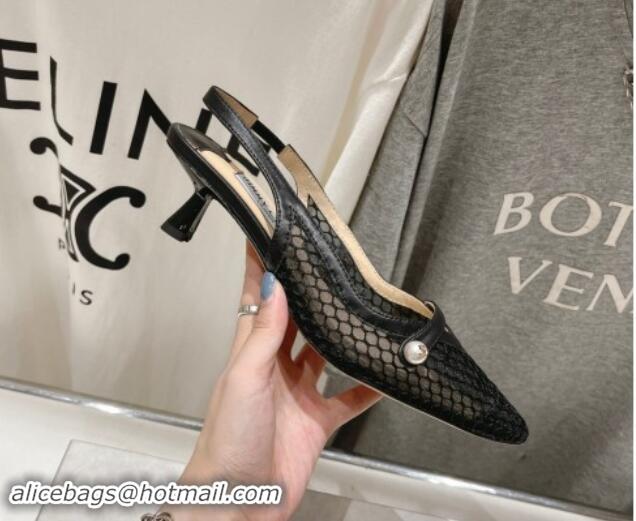 Charming Jimmy Choo Amita Slingback Pumps 4.5cm in Fishnet Mesh and Nappa Leather Black 9030097