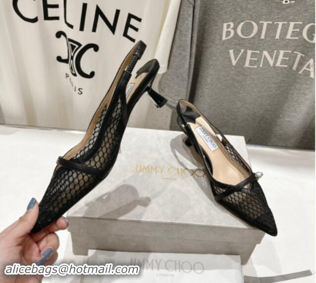 Charming Jimmy Choo Amita Slingback Pumps 4.5cm in Fishnet Mesh and Nappa Leather Black 9030097