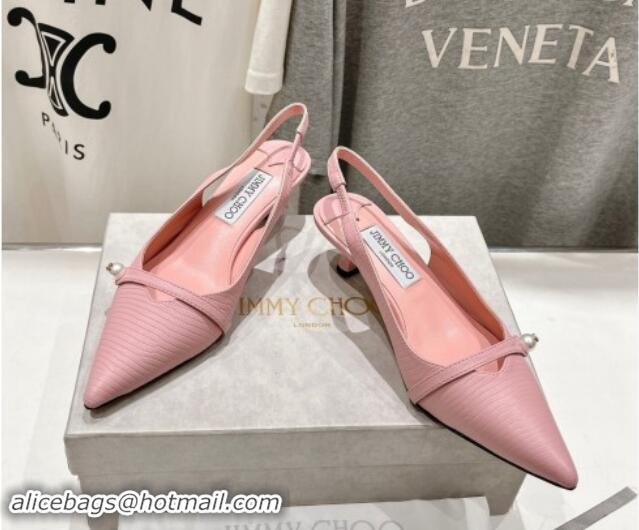 Hot Style Jimmy Choo Amita Slingback Pumps 4.5cm in Lizard Embossed Leather Pink 9030098