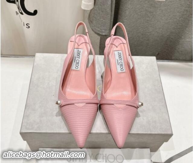 Hot Style Jimmy Choo Amita Slingback Pumps 4.5cm in Lizard Embossed Leather Pink 9030098