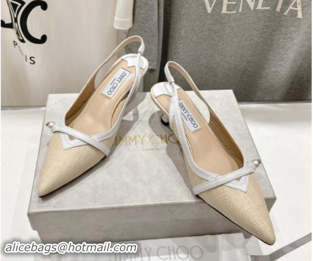 Good Quality Jimmy Choo Amita Slingback Pumps 4.5cm in Straw and Nappa Leather Beige/White 9030099