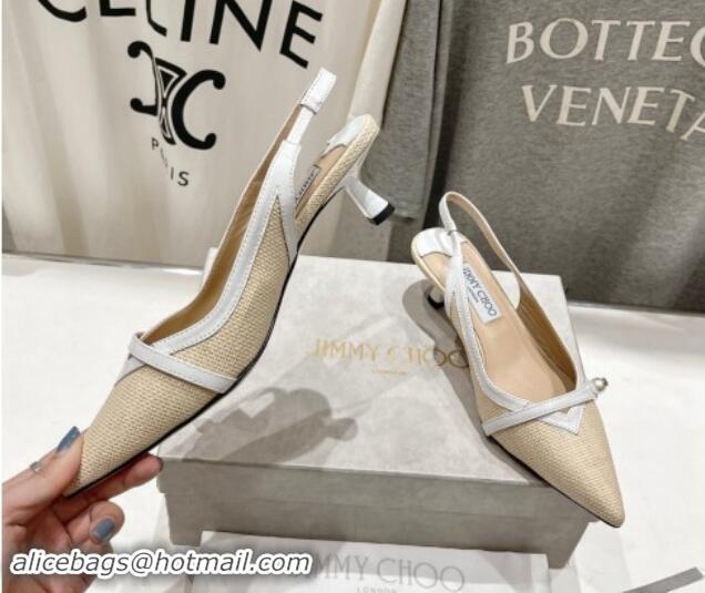 Good Quality Jimmy Choo Amita Slingback Pumps 4.5cm in Straw and Nappa Leather Beige/White 9030099