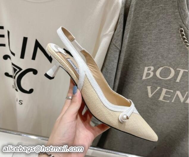 Good Quality Jimmy Choo Amita Slingback Pumps 4.5cm in Straw and Nappa Leather Beige/White 9030099