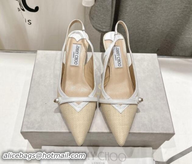 Good Quality Jimmy Choo Amita Slingback Pumps 4.5cm in Straw and Nappa Leather Beige/White 9030099