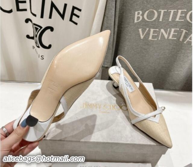 Good Quality Jimmy Choo Amita Slingback Pumps 4.5cm in Straw and Nappa Leather Beige/White 9030099