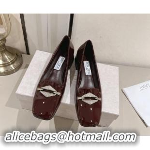 Good Quality Jimmy Choo Ravi Flat Loafers 2.5cm in Patent Leather with Strass Link Dark Burgundy 1011032