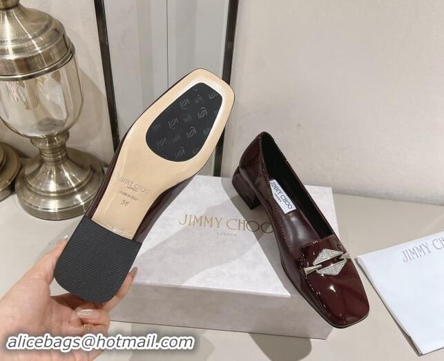 Good Quality Jimmy Choo Ravi Flat Loafers 2.5cm in Patent Leather with Strass Link Dark Burgundy 1011032