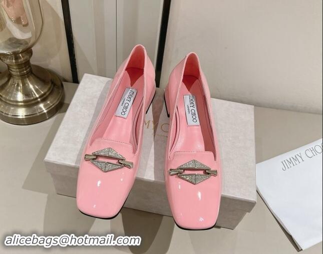 Lowest Price Jimmy Choo Ravi Flat Loafers 2.5cm in Patent Leather with Strass Link Light Pink 1011033