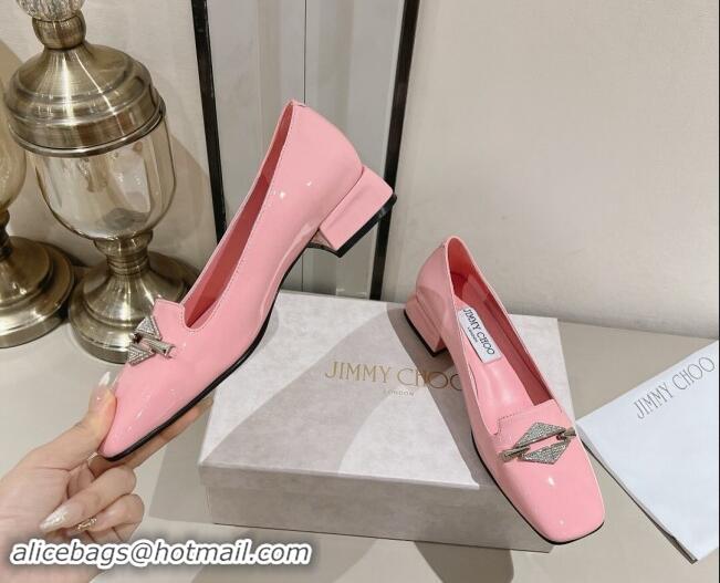 Lowest Price Jimmy Choo Ravi Flat Loafers 2.5cm in Patent Leather with Strass Link Light Pink 1011033