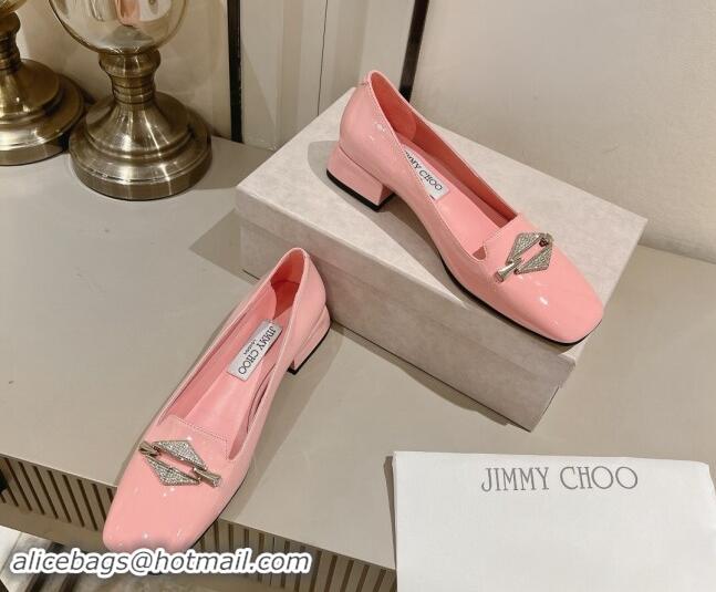 Lowest Price Jimmy Choo Ravi Flat Loafers 2.5cm in Patent Leather with Strass Link Light Pink 1011033