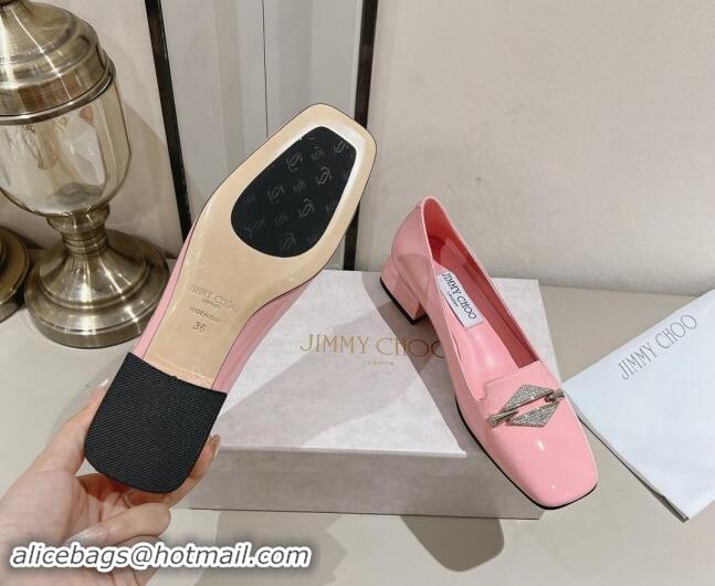 Lowest Price Jimmy Choo Ravi Flat Loafers 2.5cm in Patent Leather with Strass Link Light Pink 1011033