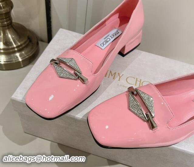 Lowest Price Jimmy Choo Ravi Flat Loafers 2.5cm in Patent Leather with Strass Link Light Pink 1011033