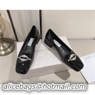 Duplicate Jimmy Choo Ravi Flat Loafers 2.5cm in Patent Leather with Strass Link Black 1011034