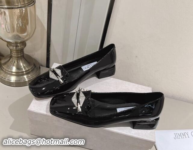 Duplicate Jimmy Choo Ravi Flat Loafers 2.5cm in Patent Leather with Strass Link Black 1011034